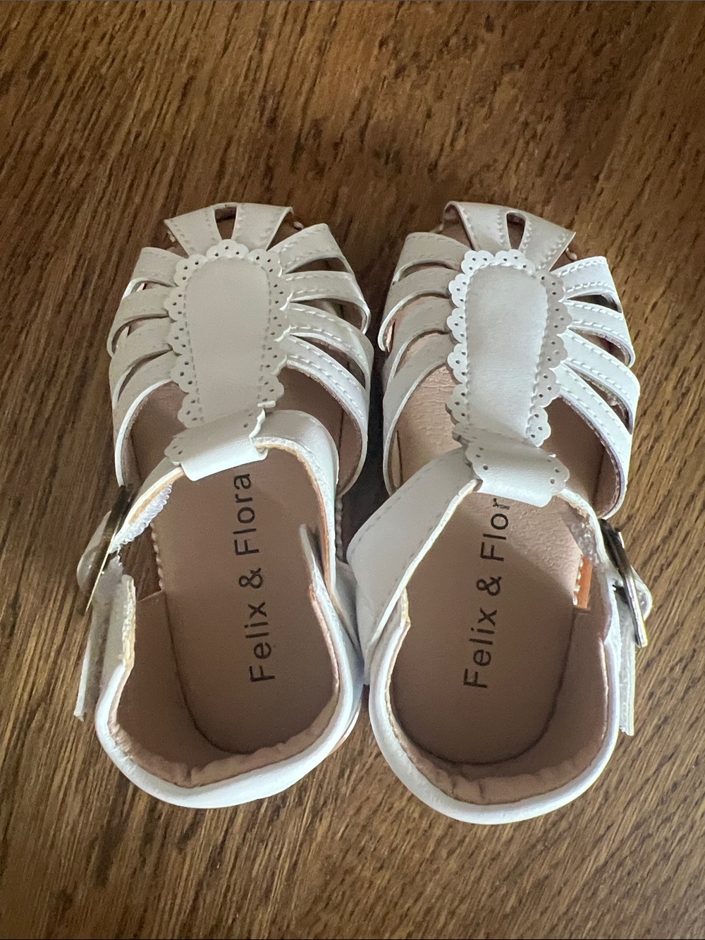 Girls' White Scalloped T-Strap Sandals
